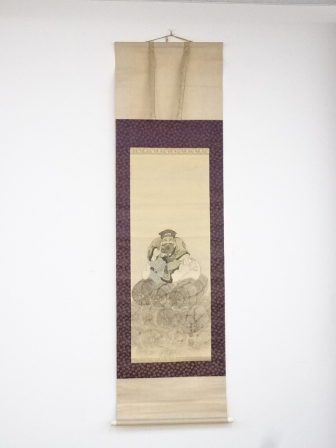 明治庚子（1900）年　望月玉泉筆　大黒天図　肉筆絹本掛軸（望月玉成箱書）□z